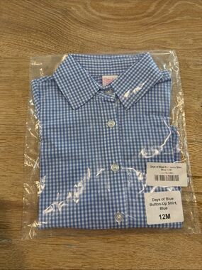 Stitchy Fish Kid Blue Gingham long sleeve Button-Up Shirt - Baby 12M NWT